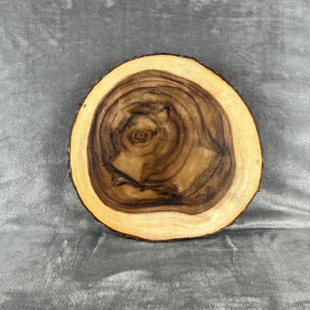 Lipper International Acacia Wood Bark Server Round Live Edge Footed Tray 12 Inch